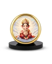 Car Desk/Table Top Lord Ganesha Metal Golden Photo Stand  2x2 Inches, Compact & Stylish Spiritual Display For Car, Home & Office (Pack Of 1) (F18578)