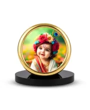 Car Desk/Table Top Little Krishna Metal Golden Photo Stand  2x2 Inches, Compact & Stylish Spiritual Display For Car, Home & Office (Pack Of 1) (F18579)