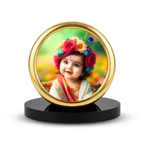 Car Desk/Table Top Little Krishna Metal Golden Photo Stand 2x2 Inches, Compact & Stylish Spiritual Display For Car, Home & Office (Pack Of 1) (F18579) Car Desk/Table Top Little Krishna Metal Golden Photo Stand 2x2 Inches, Compact & Stylish Spiritual Display For Car, Home & Office (Pack Of 1) (F18579)