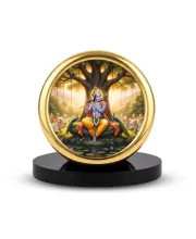 Car Desk/Table Top Lord Krishna Metal Golden Photo Stand  2x2 Inches, Compact & Stylish Spiritual Display For Car, Home & Office (Pack Of 1) (F18581)
