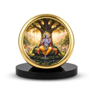 Car Desk/Table Top Lord Krishna Metal Golden Photo Stand  2x2 Inches, Compact & Stylish Spiritual Display For Car, Home & Office (Pack Of 1) (F18581)