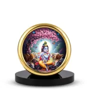 Car Desk/Table Top Lord Krishna Metal Golden Photo Stand  2x2 Inches, Compact & Stylish Spiritual Display For Car, Home & Office (Pack Of 1) (F18582)