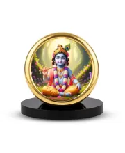 Car Desk/Table Top Lord Krishna Metal Golden Photo Stand  2x2 Inches, Compact & Stylish Spiritual Display For Car, Home & Office (Pack Of 1) (F18583)