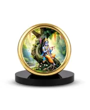 Car Desk/Table Top Lord Krishna Metal Golden Photo Stand  2x2 Inches, Compact & Stylish Spiritual Display For Car, Home & Office (Pack Of 1) (F18584)
