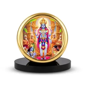 Car Desk/Table Top Lord Vishnu Metal Golden Photo Stand 2x2 Inches, Compact & Stylish Spiritual Display For Car, Home & Office (Pack Of 1) (F18585) Car Desk/Table Top Lord Vishnu Metal Golden Photo Stand 2x2 Inches, Compact & Stylish Spiritual Display For Car, Home & Office (Pack Of 1) (F18585)