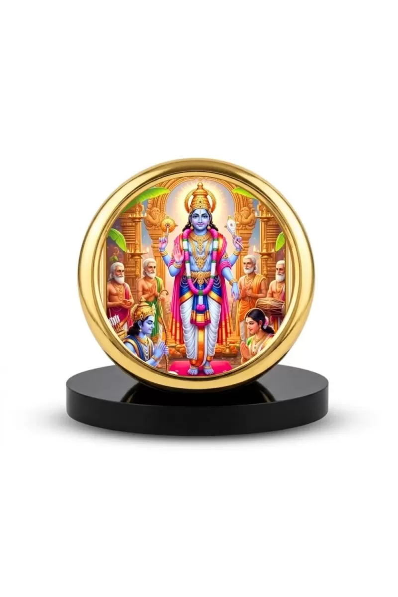 Car Desk/Table Top Lord Vishnu Metal Golden Photo Stand  2x2 Inches, Compact & Stylish Spiritual Display For Car, Home & Office (Pack Of 1) (F18585)