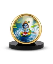 Car Desk/Table Top Lord Krishna Metal Golden Photo Stand  2x2 Inches, Compact & Stylish Spiritual Display For Car, Home & Office (Pack Of 1) (F18586)