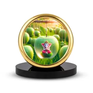Car Desk/Table Top Lord Ganapathi Metal Golden Photo Stand  2x2 Inches, Compact & Stylish Spiritual Display For Car, Home & Office (Pack Of 1) (F18587)