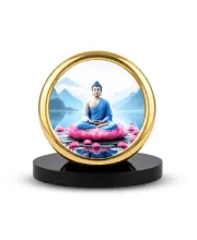 Car Desk/Table Top Lord Buddha Metal Golden Photo Stand  2x2 Inches, Compact & Stylish Spiritual Display For Car, Home & Office (Pack Of 1) (F18589)