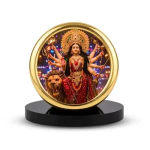 Car Desk/Table Top Durga Matha Metal Golden Photo Stand 2x2 Inches, Compact & Stylish Spiritual Display For Car, Home & Office (Pack Of 1) (F18591) Car Desk/Table Top Durga Matha Metal Golden Photo Stand 2x2 Inches, Compact & Stylish Spiritual Display For Car, Home & Office (Pack Of 1) (F18591)
