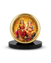 Car Desk/Table Top Ganesha And Laskshmi Metal Golden Photo Stand  2x2 Inches, Compact & Stylish Spiritual Display For Car, Home & Office (Pack Of 1) (F18592)