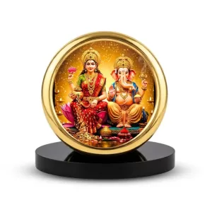 Car Desk/Table Top Ganesha And Laskshmi Metal Golden Photo Stand  2x2 Inches, Compact & Stylish Spiritual Display For Car, Home & Office (Pack Of 1) (F18592)