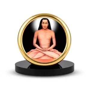 Car Desk/Table Top Mahaveer Baba Metal Golden Photo Stand  2x2 Inches, Compact & Stylish Spiritual Display For Car, Home & Office (Pack Of 1) (F18593)