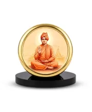 Car Desk/Table Top Swami Vivekananda Metal Golden Photo Stand  2x2 Inches, Compact & Stylish Spiritual Display For Car, Home & Office (Pack Of 1) (F18595)