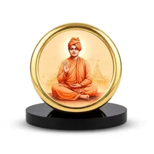 Car Desk/Table Top Swami Vivekananda Metal Golden Photo Stand 2x2 Inches, Compact & Stylish Spiritual Display For Car, Home & Office (Pack Of 1) (F18595) Car Desk/Table Top Swami Vivekananda Metal Golden Photo Stand 2x2 Inches, Compact & Stylish Spiritual Display For Car, Home & Office (Pack Of 1) (F18595)