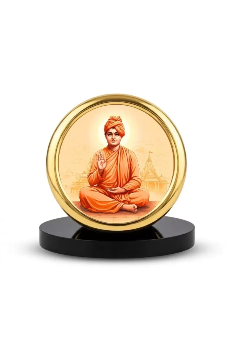 Car Desk/Table Top Swami Vivekananda Metal Golden Photo Stand  2x2 Inches, Compact & Stylish Spiritual Display For Car, Home & Office (Pack Of 1) (F18595)