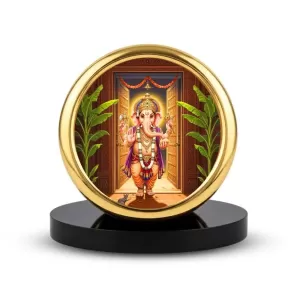 Car Desk/Table Top Lord Ganesha Metal Golden Photo Stand  2x2 Inches, Compact & Stylish Spiritual Display For Car, Home & Office (Pack Of 1) (F18596)