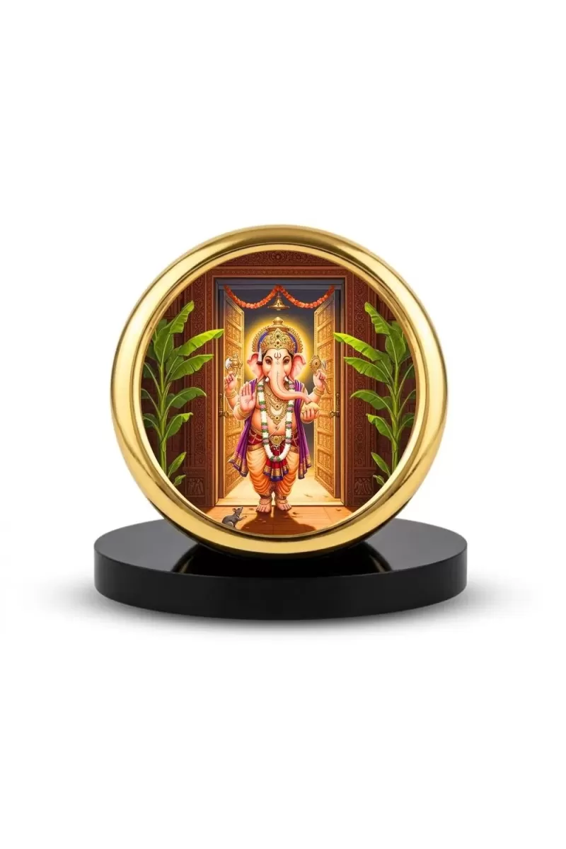 Car Desk/Table Top Lord Ganesha Metal Golden Photo Stand  2x2 Inches, Compact & Stylish Spiritual Display For Car, Home & Office (Pack Of 1) (F18596)