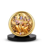 Car Desk/Table Top Radha Krishna Metal Golden Photo Stand  2x2 Inches, Compact & Stylish Spiritual Display For Car, Home & Office (Pack Of 1) (F18597)