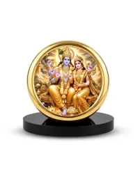 Car Desk/Table Top Radha Krishna Metal Golden Photo Stand  2x2 Inches, Compact & Stylish Spiritual Display For Car, Home & Office (Pack Of 1) (F18597)