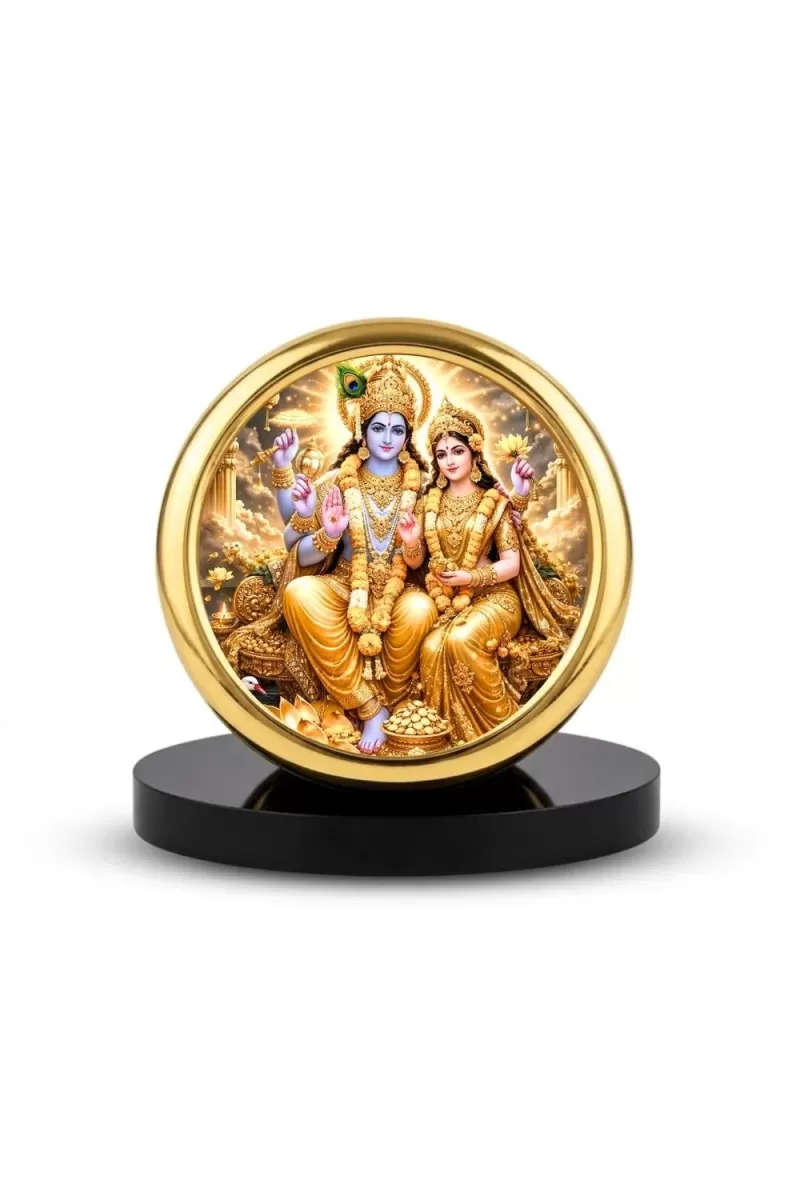 Car Desk/Table Top Radha Krishna Metal Golden Photo Stand  2x2 Inches, Compact & Stylish Spiritual Display For Car, Home & Office (Pack Of 1) (F18597)