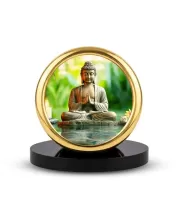 Car Desk/Table Top Buddha Metal Golden Photo Stand  2x2 Inches, Compact & Stylish Spiritual Display For Car, Home & Office (Pack Of 1) (F18598)