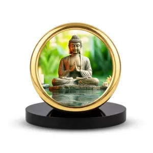 Car Desk/Table Top Buddha Metal Golden Photo Stand 2x2 Inches, Compact & Stylish Spiritual Display For Car, Home & Office (Pack Of 1) (F18598) Car Desk/Table Top Buddha Metal Golden Photo Stand 2x2 Inches, Compact & Stylish Spiritual Display For Car, Home & Office (Pack Of 1) (F18598)
