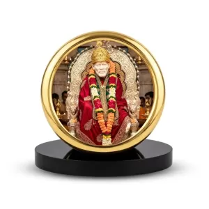 Car Desk/Table Top Lord Saibaba Metal Golden Photo Stand  2x2 Inches, Compact & Stylish Spiritual Display For Car, Home & Office (Pack Of 1) (F18599)