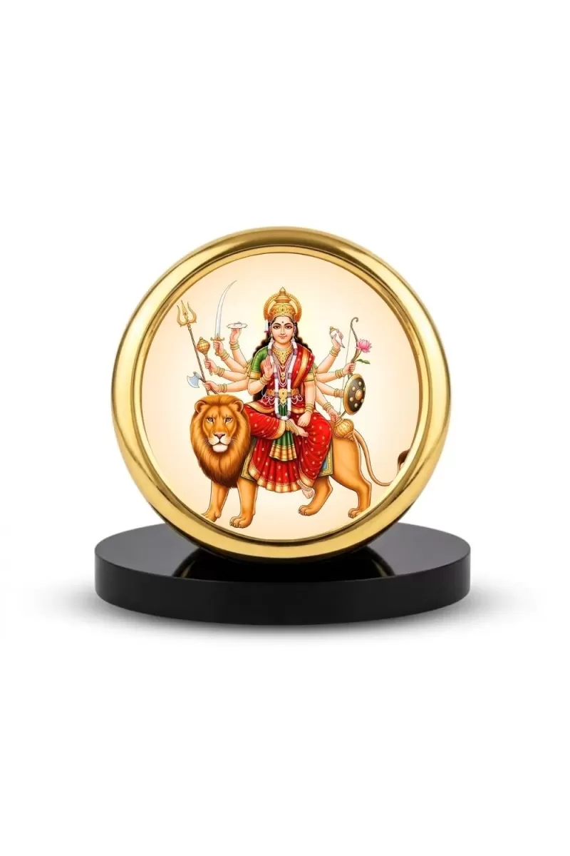 Car Desk/Table Top Durga Matha Metal Golden Photo Stand  2x2 Inches, Compact & Stylish Spiritual Display For Car, Home & Office (Pack Of 1) (F18600)