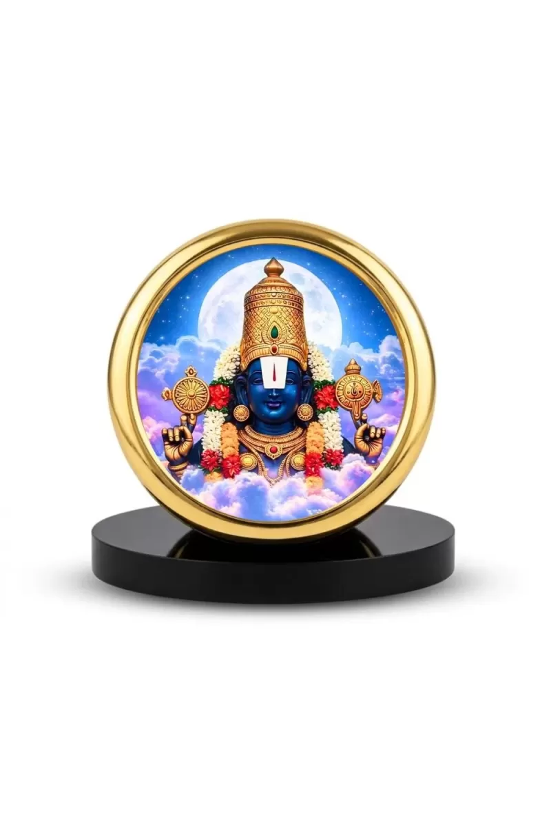 Car Desk/Table Top Lord Balaji Metal Golden Photo Stand  2x2 Inches, Compact & Stylish Spiritual Display For Car, Home & Office (Pack Of 1) (F18601)