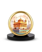 Car Desk/Table Top Golden Temple Metal Golden Photo Stand  2x2 Inches, Compact & Stylish Spiritual Display For Car, Home & Office (Pack Of 1) (F18602)