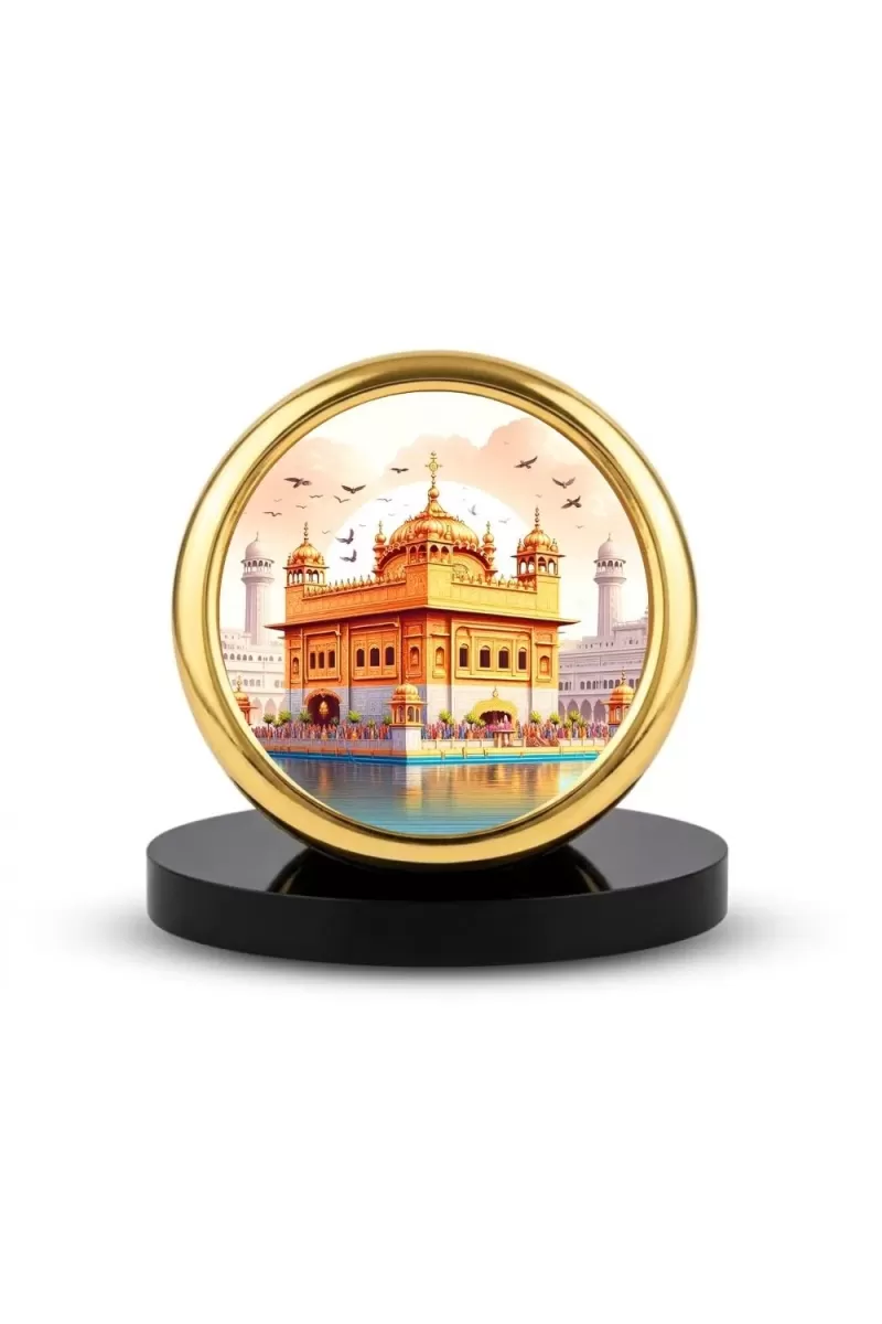 Car Desk/Table Top Golden Temple Metal Golden Photo Stand  2x2 Inches, Compact & Stylish Spiritual Display For Car, Home & Office (Pack Of 1) (F18602)
