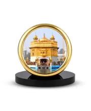 Car Desk/Table Top Golden Temple Metal Golden Photo Stand  2x2 Inches, Compact & Stylish Spiritual Display For Car, Home & Office (Pack Of 1) (F18603)
