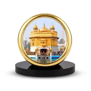 Car Desk/Table Top Golden Temple Metal Golden Photo Stand  2x2 Inches, Compact & Stylish Spiritual Display For Car, Home & Office (Pack Of 1) (F18603)