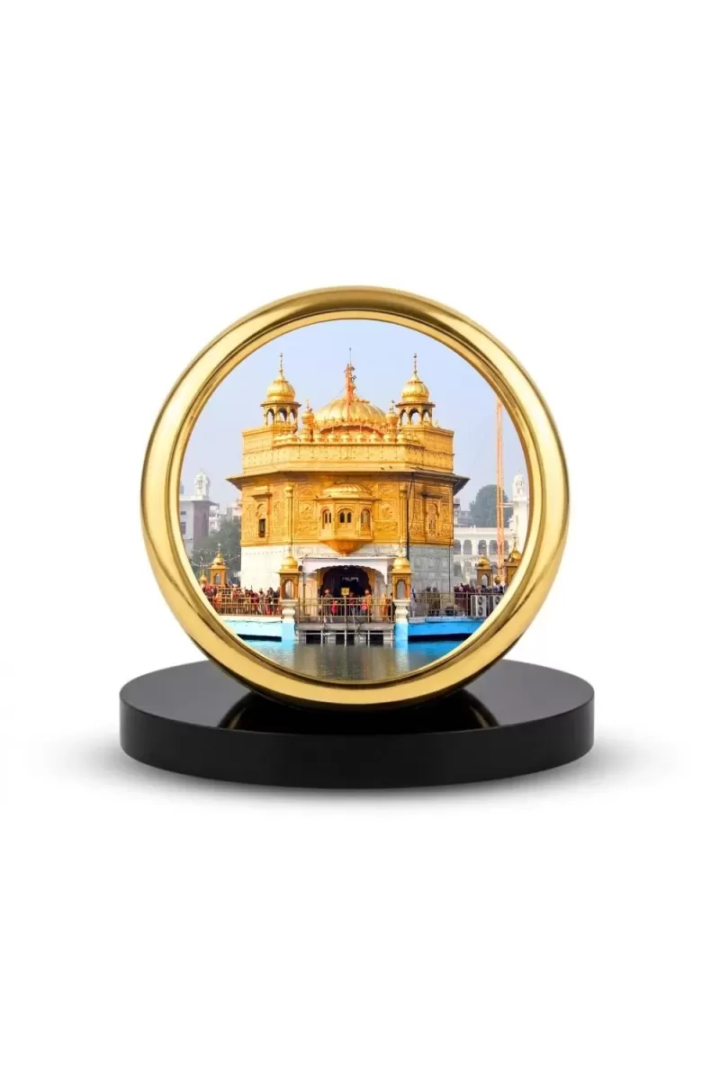 Car Desk/Table Top Golden Temple Metal Golden Photo Stand  2x2 Inches, Compact & Stylish Spiritual Display For Car, Home & Office (Pack Of 1) (F18603)