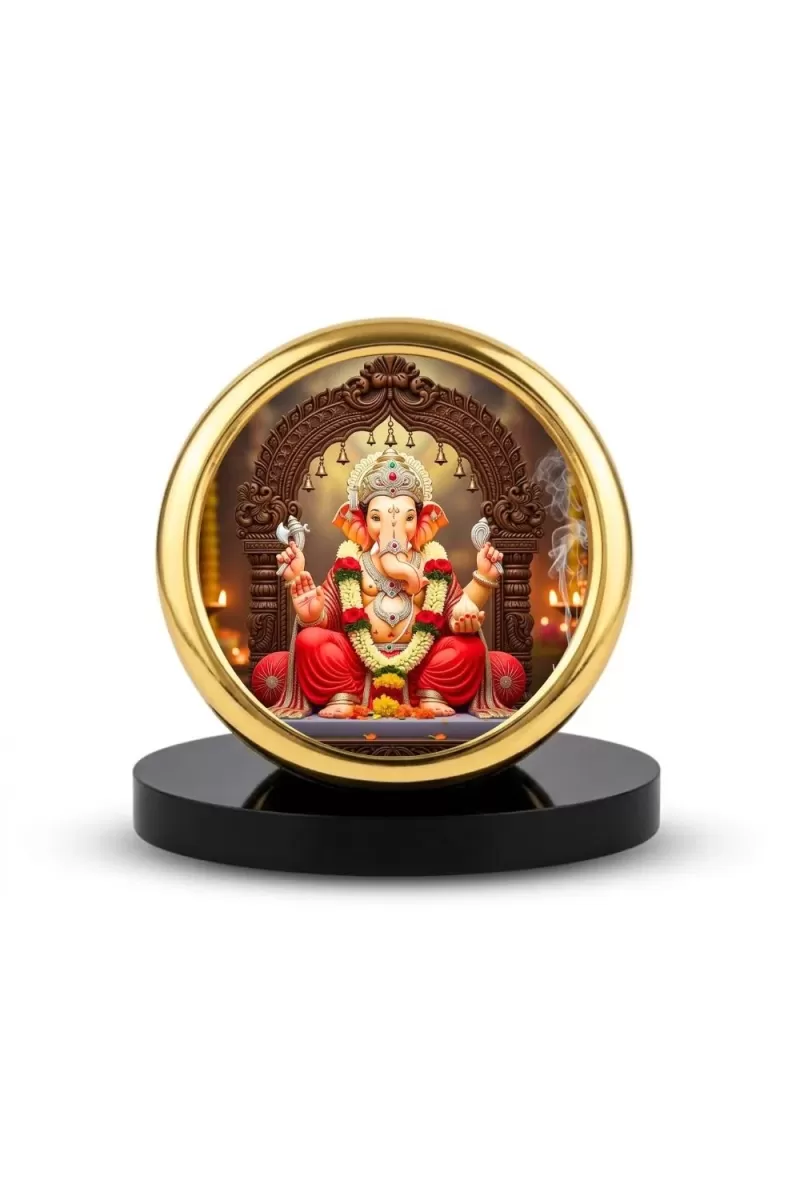 Car Desk/Table Top Lord Ganesha Metal Golden Photo Stand  2x2 Inches, Compact & Stylish Spiritual Display For Car, Home & Office (Pack Of 1) (F18604)