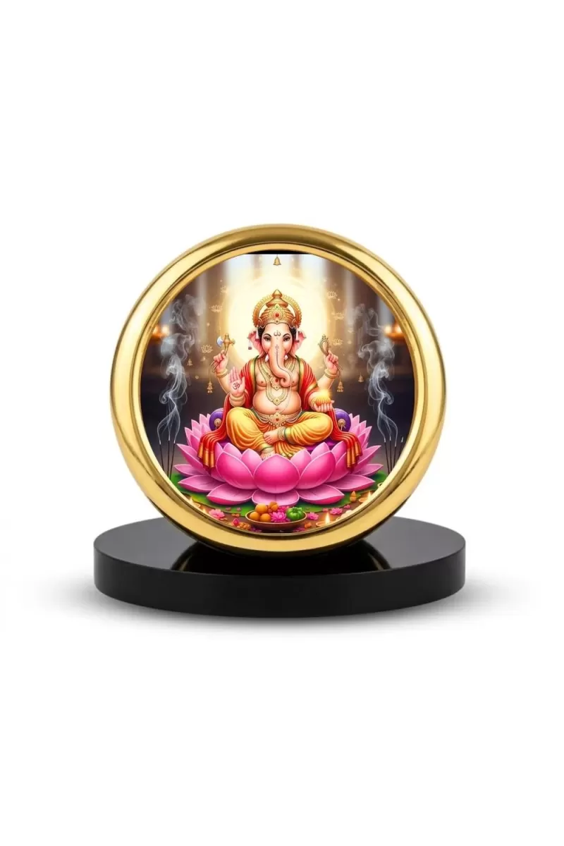 Car Desk/Table Top Lord Ganesha Metal Golden Photo Stand  2x2 Inches, Compact & Stylish Spiritual Display For Car, Home & Office (Pack Of 1) (F18605)