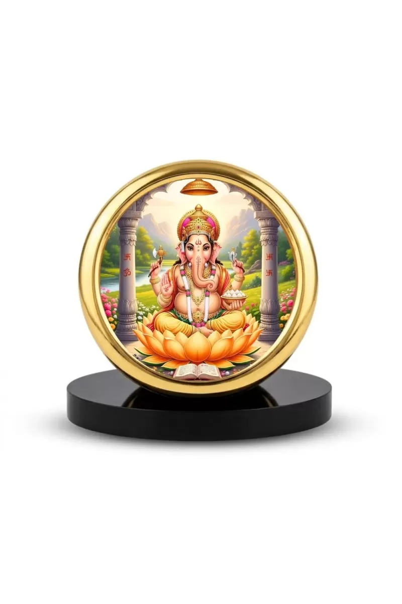 Car Desk/Table Top Lord Ganesha Metal Golden Photo Stand  2x2 Inches, Compact & Stylish Spiritual Display For Car, Home & Office (Pack Of 1) (F18607)