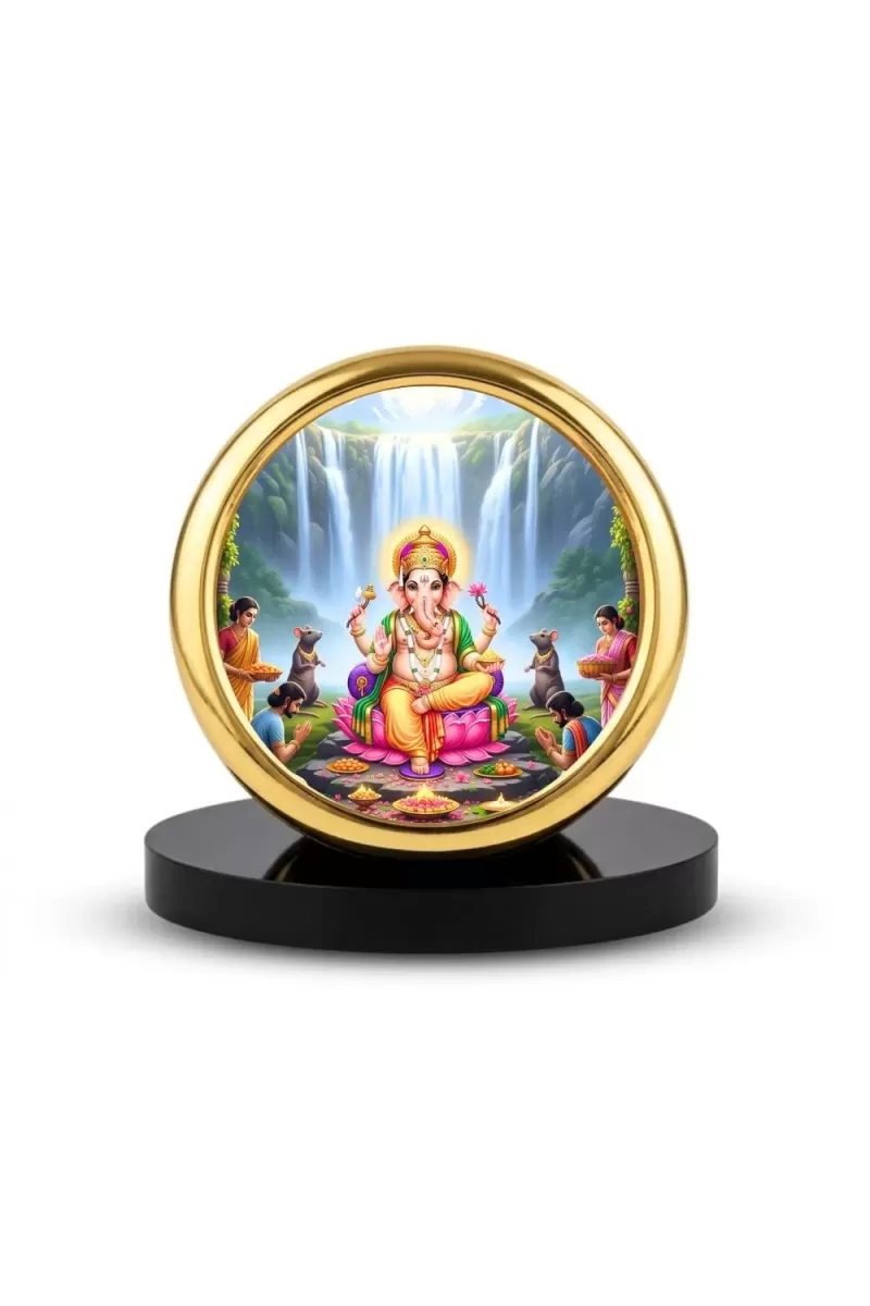 Car Desk/Table Top Lord Ganesha Metal Golden Photo Stand  2x2 Inches, Compact & Stylish Spiritual Display For Car, Home & Office (Pack Of 1) (F18608)