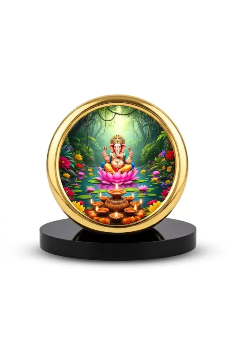 Car Desk/Table Top Lord Ganesha Metal Golden Photo Stand  2x2 Inches, Compact & Stylish Spiritual Display For Car, Home & Office (Pack Of 1) (F18609)