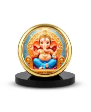 Car Desk/Table Top Lord Ganesha Metal Golden Photo Stand  2x2 Inches, Compact & Stylish Spiritual Display For Car, Home & Office (Pack Of 1) (F18610)