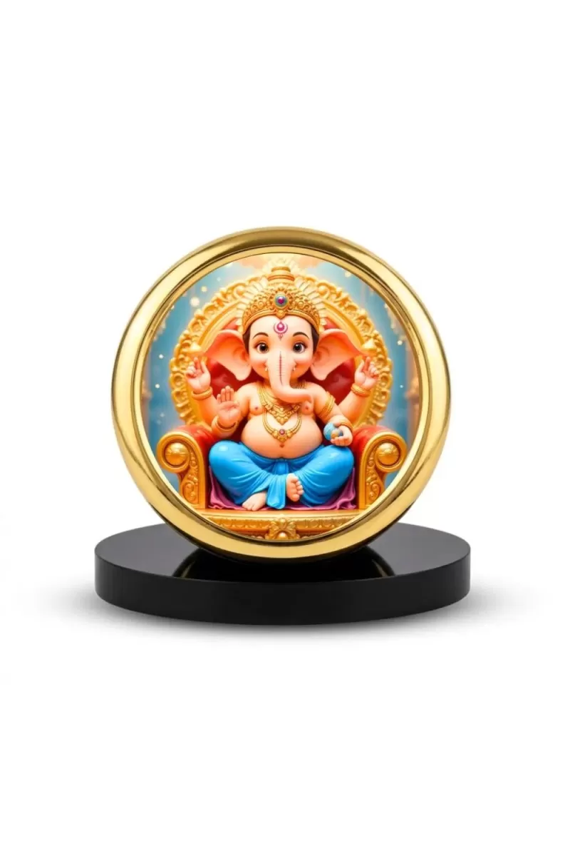Car Desk/Table Top Lord Ganesha Metal Golden Photo Stand  2x2 Inches, Compact & Stylish Spiritual Display For Car, Home & Office (Pack Of 1) (F18610)
