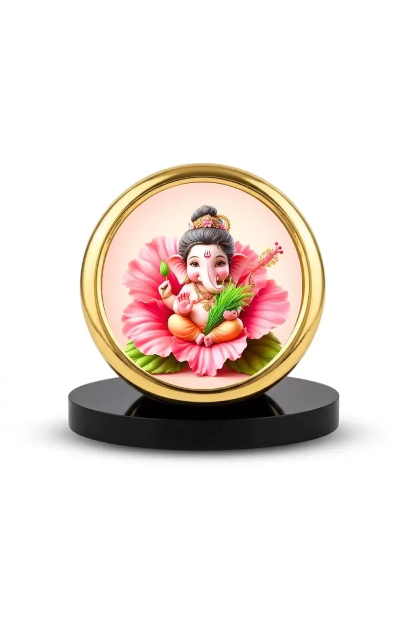 Car Desk/Table Top Lord Ganesha Metal Golden Photo Stand  2x2 Inches, Compact & Stylish Spiritual Display For Car, Home & Office (Pack Of 1) (F18611)