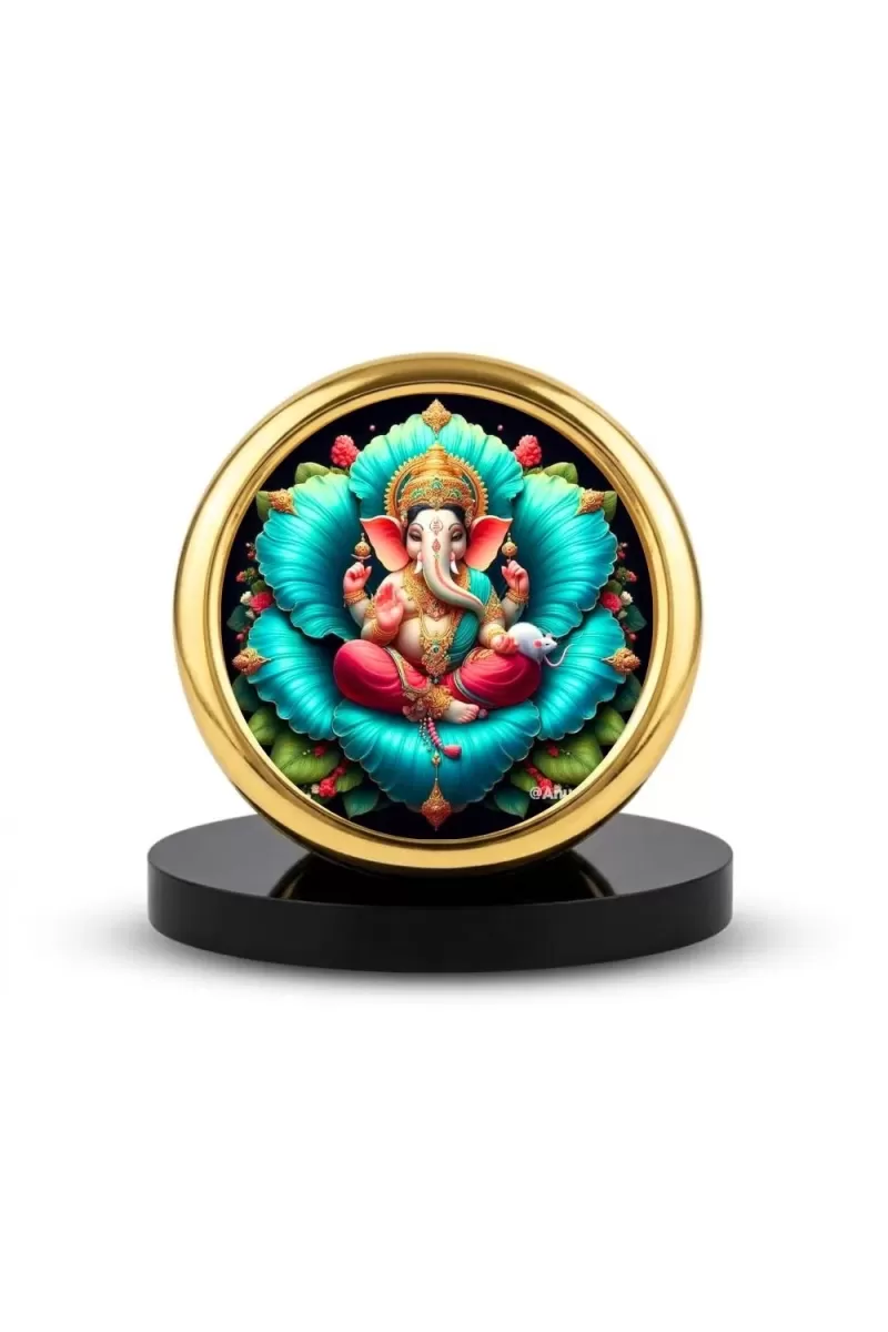 Car Desk/Table Top Lord Ganesha Metal Golden Photo Stand  2x2 Inches, Compact & Stylish Spiritual Display For Car, Home & Office (Pack Of 1) (F18612)
