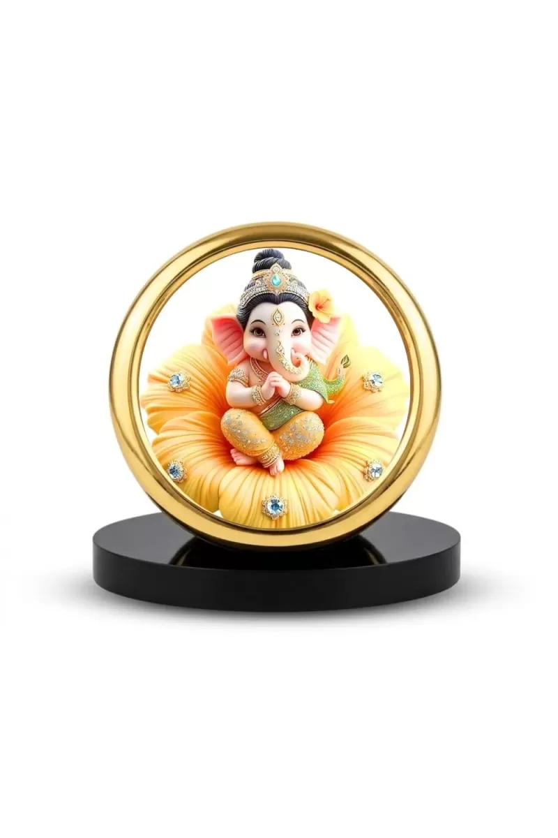 Car Desk/Table Top Lord Ganesha Metal Golden Photo Stand  2x2 Inches, Compact & Stylish Spiritual Display For Car, Home & Office (Pack Of 1) (F18613)