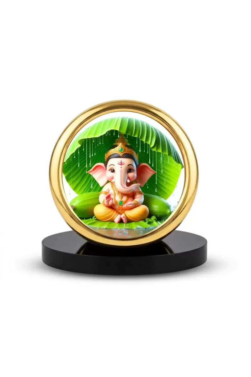 Car Desk/Table Top Lord Ganesha Metal Golden Photo Stand  2x2 Inches, Compact & Stylish Spiritual Display For Car, Home & Office (Pack Of 1) (F18614)