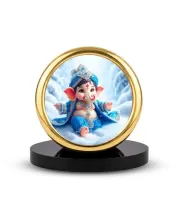 Car Desk/Table Top Lord Ganesha Metal Golden Photo Stand  2x2 Inches, Compact & Stylish Spiritual Display For Car, Home & Office (Pack Of 1) (F18615)