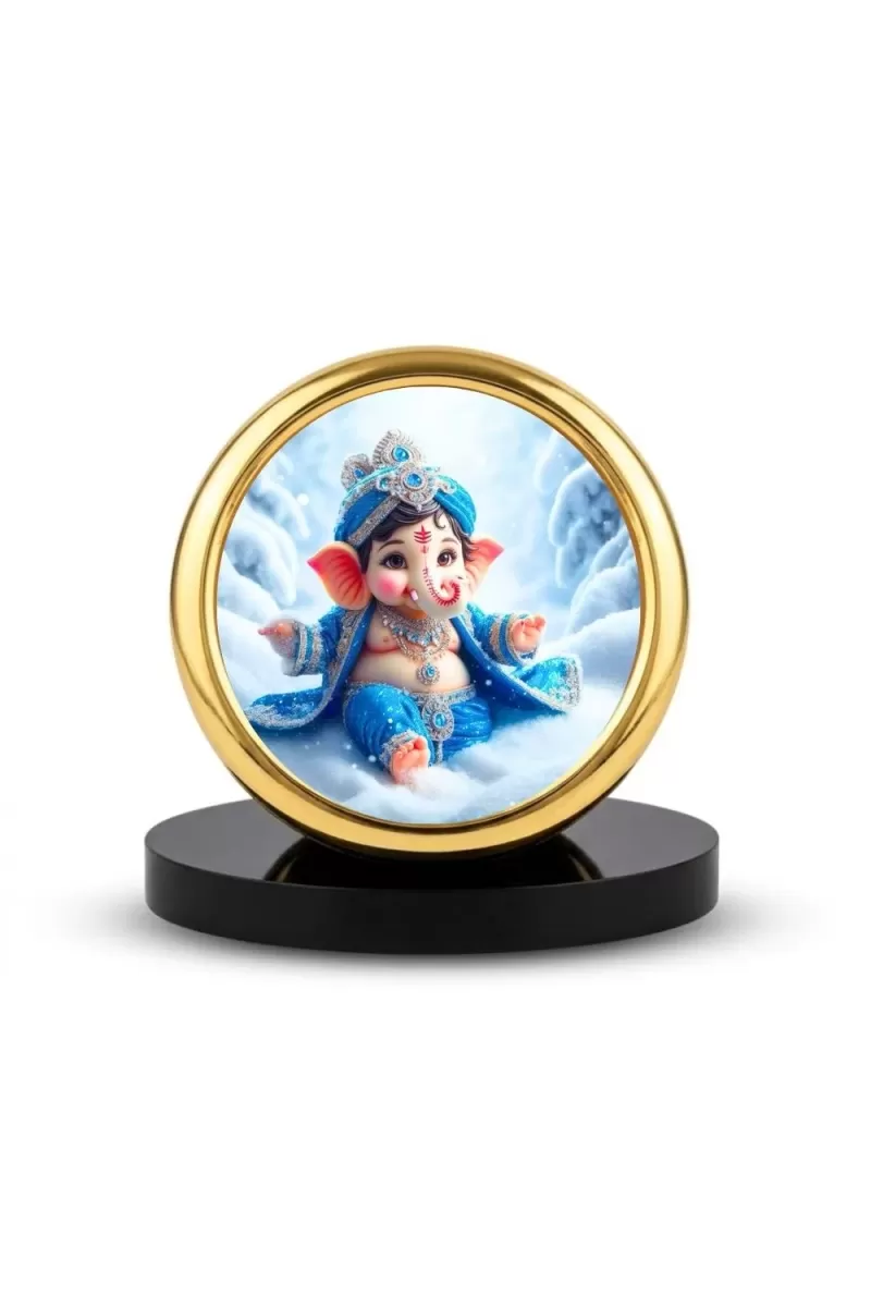 Car Desk/Table Top Lord Ganesha Metal Golden Photo Stand  2x2 Inches, Compact & Stylish Spiritual Display For Car, Home & Office (Pack Of 1) (F18615)