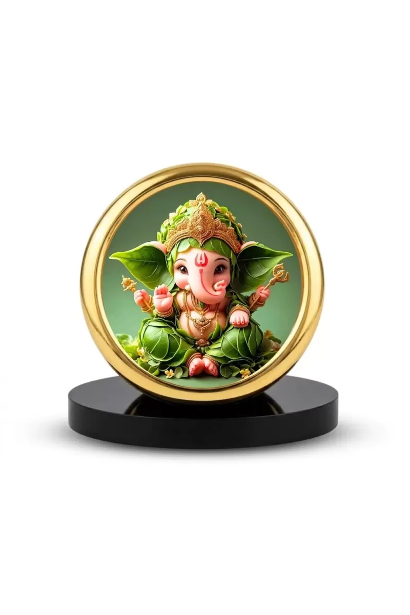 Car Desk/Table Top Lord Ganesha Metal Golden Photo Stand  2x2 Inches, Compact & Stylish Spiritual Display For Car, Home & Office (Pack Of 1) (F18616)