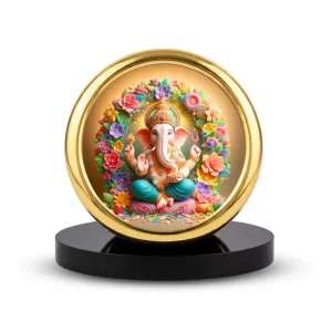 Car Desk/Table Top Lord Ganesha Metal Golden Photo Stand 2x2 Inches, Compact & Stylish Spiritual Display For Car, Home & Office (Pack Of 1) (F18618) Car Desk/Table Top Lord Ganesha Metal Golden Photo Stand 2x2 Inches, Compact & Stylish Spiritual Display For Car, Home & Office (Pack Of 1) (F18618)